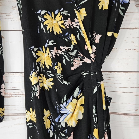 Yumi Kim | Sabine Black Yellow Floral Wrap Midi Dress NWT - Picture 3 of 6